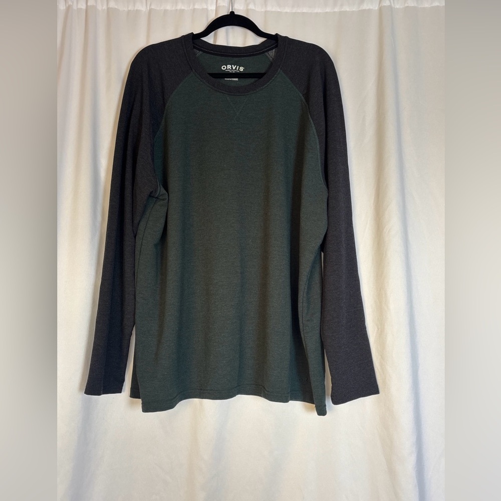 Orvis Classic Collection Raglan Long Sleeve‎ Shirt XXL Green Gray Baseball Tee